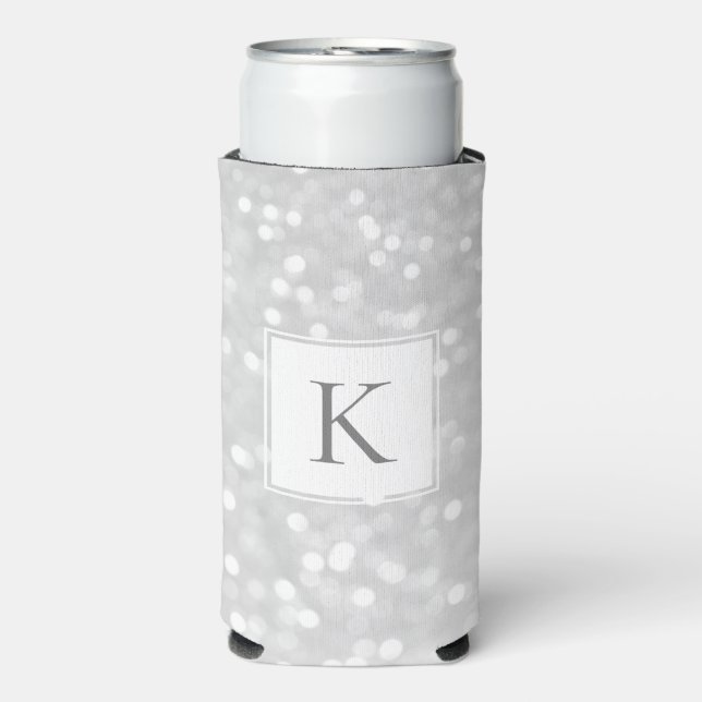 Silver Glitter Sparkle Glam Initial Monogram Seltzer Can Cooler (Seltzer Front)