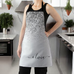 Silver Glitter Sparkle Glam Metal Monogram Name Apron<br><div class="desc">Silver Faux Foil Metallic Sparkle Glitter Brushed Metal Monogram Name Apron. This makes the perfect sweet 16 birthday,  wedding,  bridal shower,  anniversary,  baby shower or bachelorette party gift for someone that loves glam luxury and chic styles.</div>