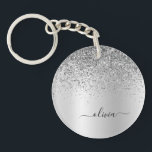 Silver Glitter Sparkle Glam Metal Monogram Name Key Ring<br><div class="desc">Silver Faux Foil Metallic Sparkle Glitter Brushed Metal Monogram Name Keychain. This makes the perfect sweet 16 birthday,  wedding,  bridal shower,  anniversary,  baby shower or bachelorette party gift for someone that loves glam luxury and chic styles.</div>