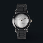 Silver Glitter Sparkle Glam Metal Monogram Name Watch<br><div class="desc">Silver Faux Foil Metallic Sparkle Glitter Brushed Metal Monogram Name Watch. This makes the perfect sweet 16 birthday,  wedding,  bridal shower,  anniversary,  baby shower or bachelorette party gift for someone that loves glam luxury and chic styles.</div>