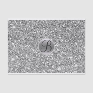 Silver Glitter Sparkle Glam Monogram Initial Tissue Paper