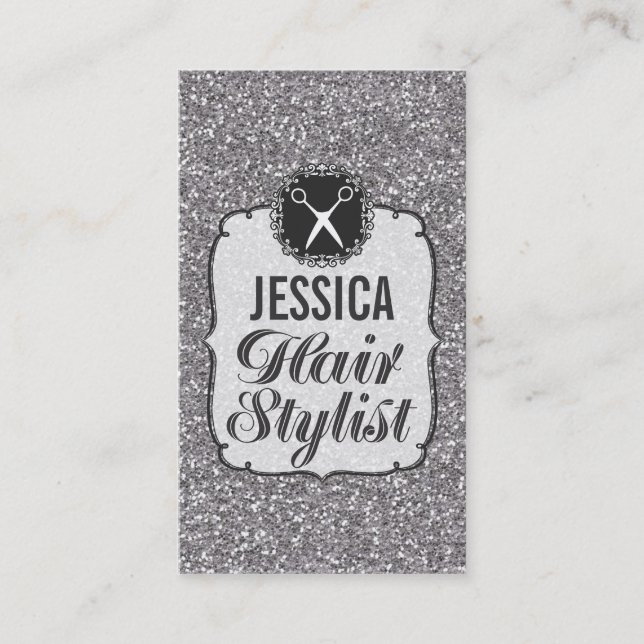 SILVER Glitter Sparkle Hair Stylist Appointment Card (Front)