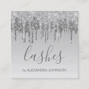 Silver Glitter Sparkle Lashes Square Business Card