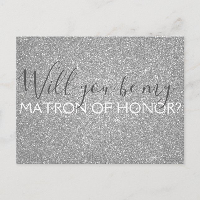 Silver Glitter & Sparkle Matron of Honour Invitation Postcard (Front)