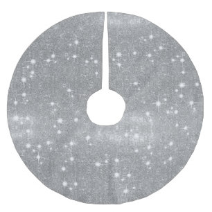 Silver Glitter Sparkle Metal Metallic Look Brushed Polyester Tree Skirt