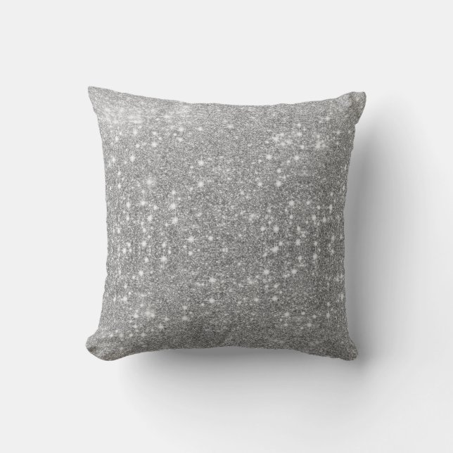 Silver Glitter Sparkle Metal Metallic Look Cushion (Front)