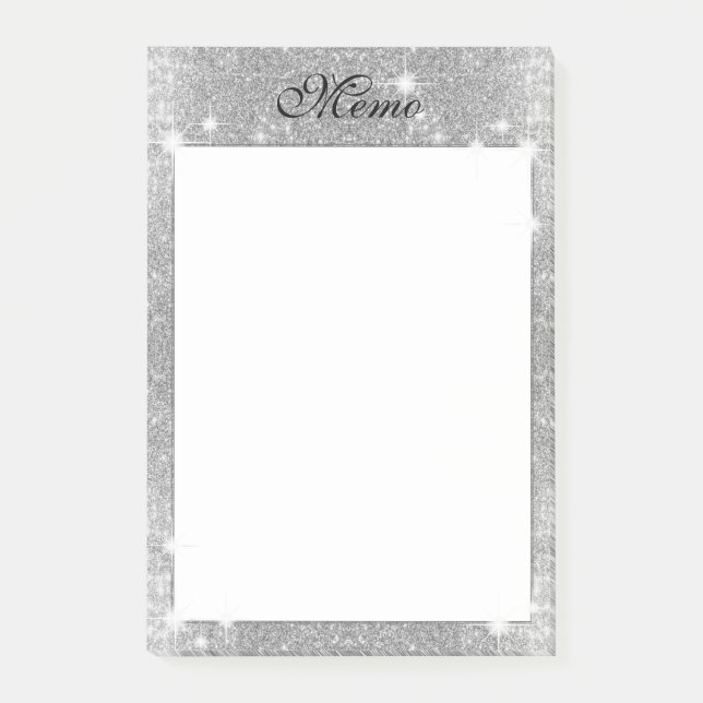 Silver Glitter Sparkle Metal Metallic Look Post-it Notes (Front)