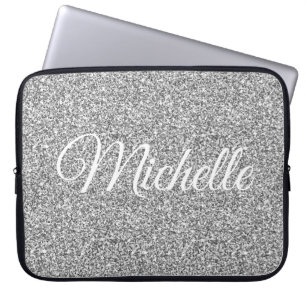 Silver Glitter Sparkle Metallic Personalised Laptop Sleeve