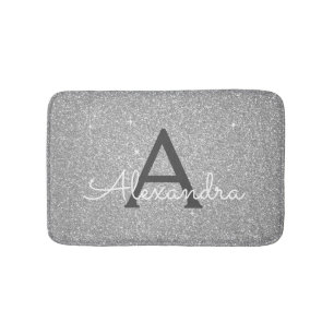 Silver Glitter Sparkle Monogram Bath Mat