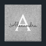 Silver Glitter & Sparkle Monogram Birthday Magnet<br><div class="desc">Elegant Silver Faux Glitter and Sparkle Elegant Monogram Wedding,  Bridal Shower,  Birthday or Bachelorette Party Magnet. This Black,  White and Silver Birthday Party Magnet can be customised to include your initial and first name.</div>
