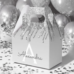 Silver Glitter & Sparkle Monogram Favour Box
