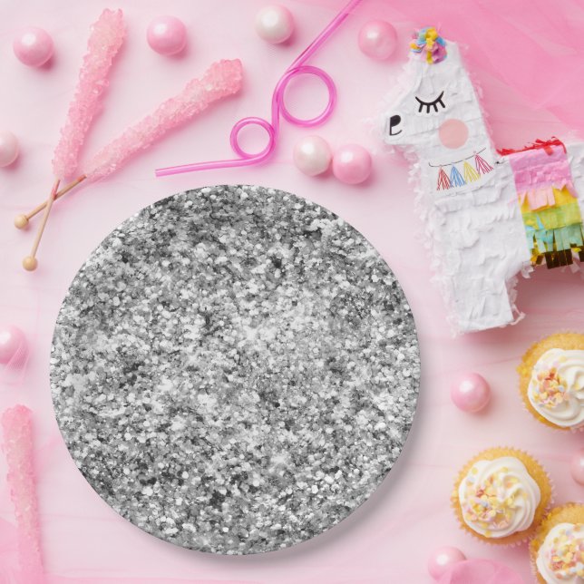 Silver Glitter Sparkle Paper Plate (Party)
