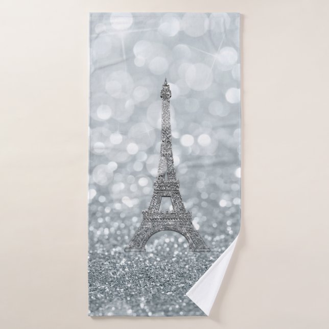 Silver Glitter Sparkle Paris Eiffel Tower Glam Bath Towel Set (Bath Towel)