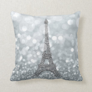 Silver Glitter Sparkle Paris Eiffel Tower Glam Cushion
