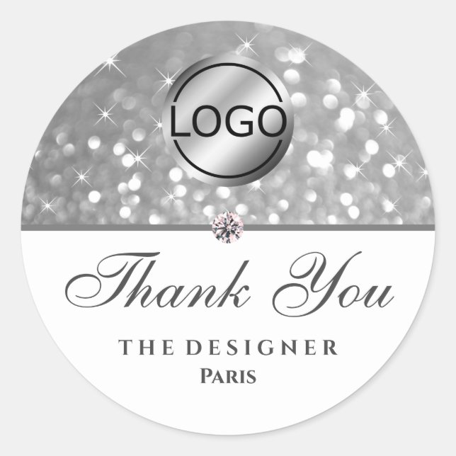 Silver Glitter Sparkle Stars Diamond Image Logo Classic Round Sticker (Front)