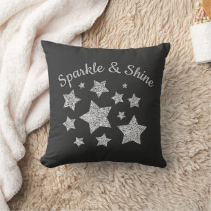 Silver glitter sparkle Stars Shine quote dark grey Cushion