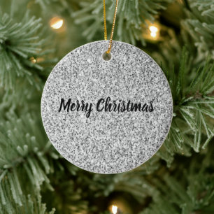 Silver glitter sparkles black white Personalise Ceramic Ornament