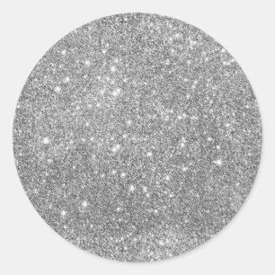 Silver Glitter Sparkles Classic Round Sticker