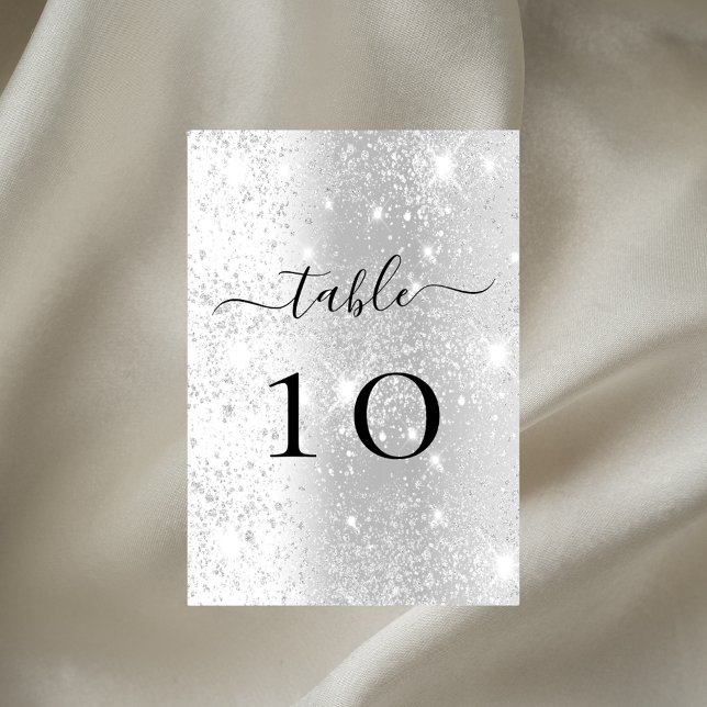 Silver glitter sparkles glamourous table number (Creator Uploaded)