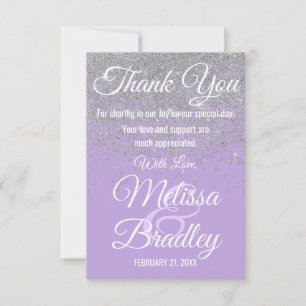 Silver Glitter Sparkles Lavender Thank You Card