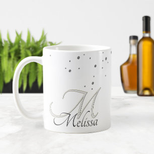 ✨ Silver Glitter Sparkles Name and Monogram  Coffee Mug