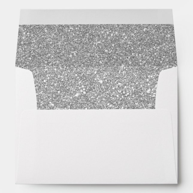 Silver Glitter Sparkles Pink Floral Wedding 5x7 Envelope (Back (Bottom))