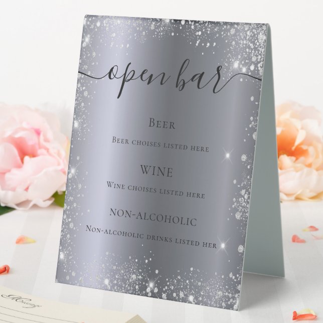Silver glitter sparkles script bar menu (In SItu (Wedding))