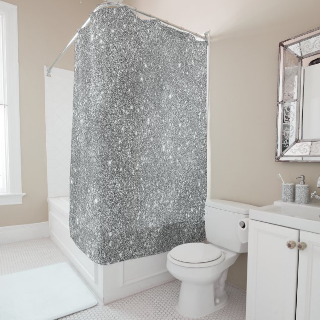Silver Glitter Sparkles Shower Curtain (In Situ)