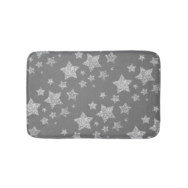 Silver glitter sparkles Stars pattern light grey Bath Mat (Front)