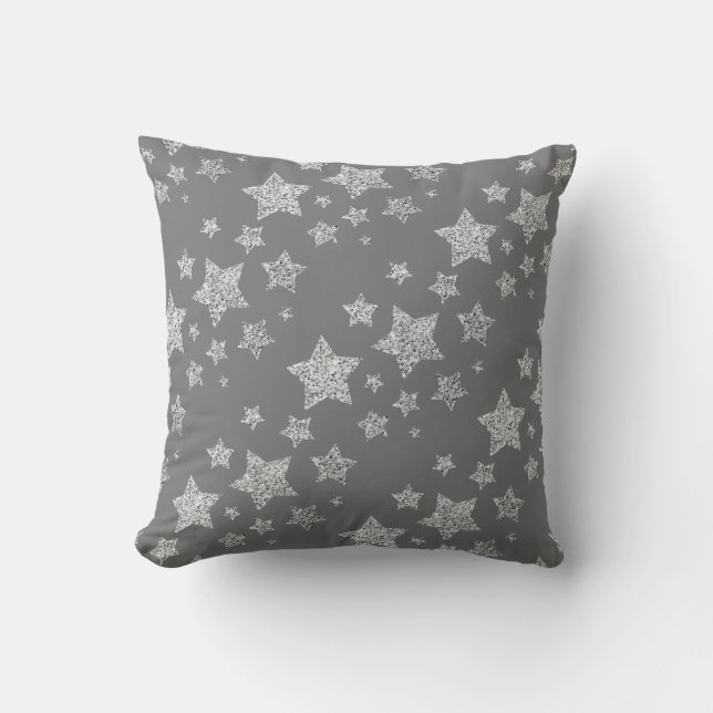Silver glitter sparkles Stars pattern light grey Cushion (Front)