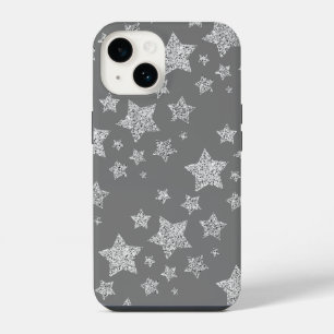 Silver glitter sparkles Stars pattern light grey iPhone 14 Case