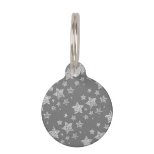 Silver glitter sparkles Stars pattern light grey Pet Tag