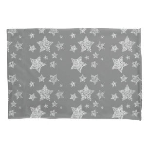 Silver glitter sparkles Stars pattern light grey Pillowcase
