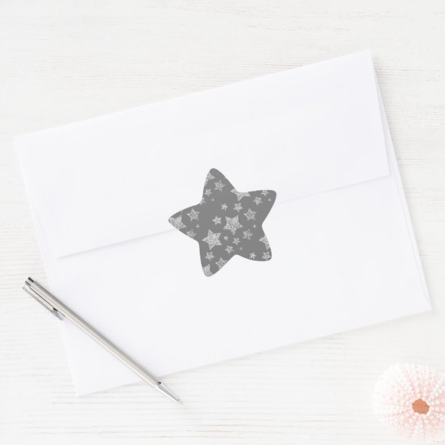 Silver glitter sparkles Stars pattern light grey Star Sticker (Envelope)