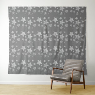 Silver glitter sparkles Stars pattern light grey Tapestry