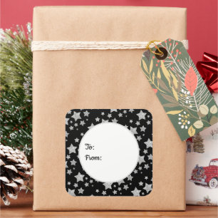 Silver glitter sparkles Stars pattern To From Square Sticker
