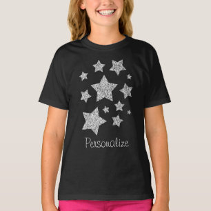Silver glitter sparkles Stars Personalise T-Shirt