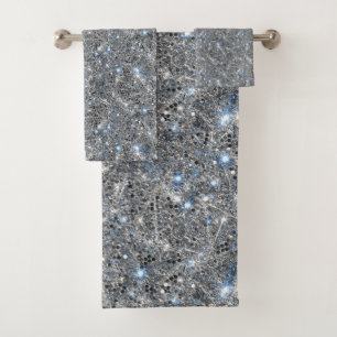 Silver Glitter Sparkles Wedding Bath Towel Set