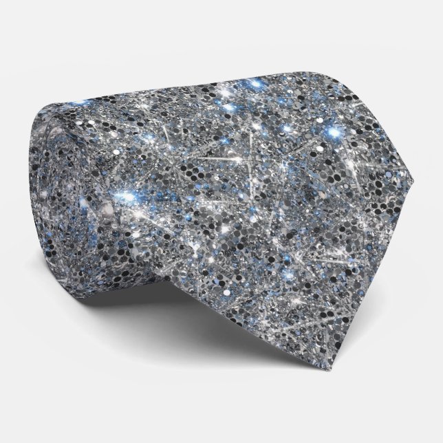 Silver Glitter Sparkles Wedding  Tie (Rolled)