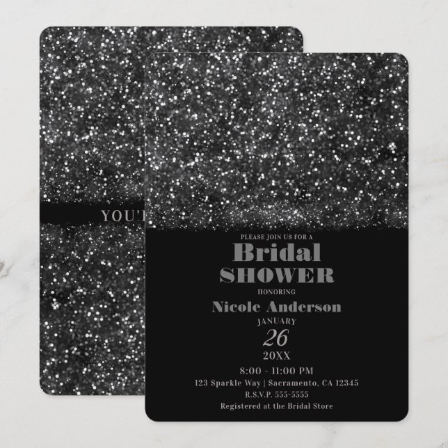 Silver Glitter Sparkling Lights Bridal Shower Invitation (Front/Back)