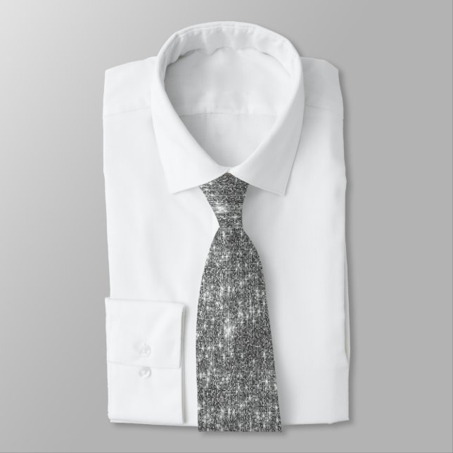 Silver Glitter Sparkly Bling Tie (Tied)