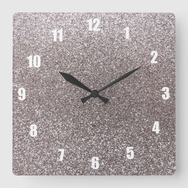 Silver glitter square wall clock (Front)