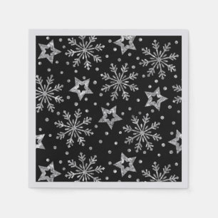 Silver Glitter Stars & Snowflakes Napkins