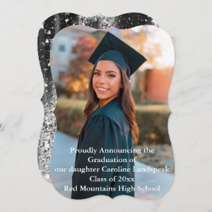 Silver Glitter Streaks Graduate Custom Photo Announcement