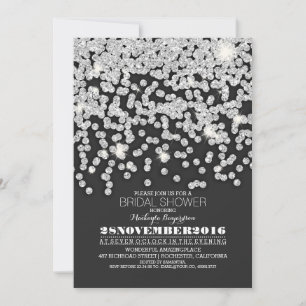 silver glitter string lights bridal shower invitation
