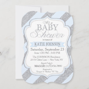 Silver Glitter Stripe Baby Shower Invitation Card