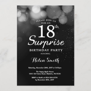Silver Glitter Surprise 18th Birthday Invitation