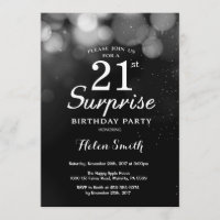 Silver Glitter Surprise 21st Birthday Invitation
