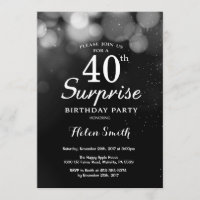 Silver Glitter Surprise 40th Birthday Invitation