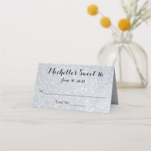 Silver Glitter Sweet 16 Personalised Place Card